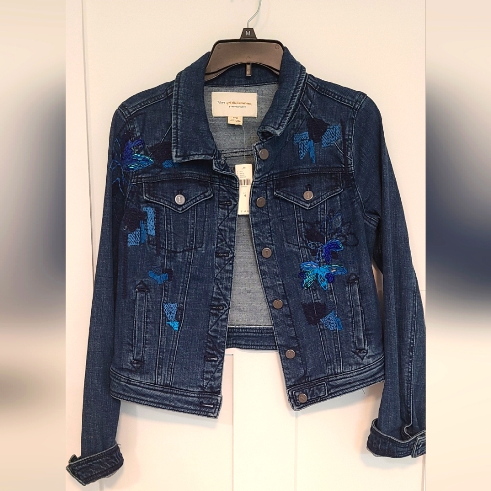 Pilcro and the Letterpress Embroidered Floral Denim Jacket Size M NWT